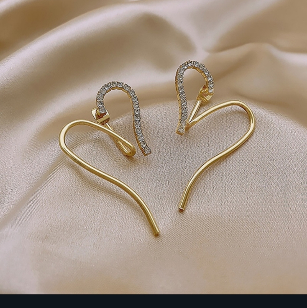 18Kt Gold over Sterling Silver with diamond Heart Earrings